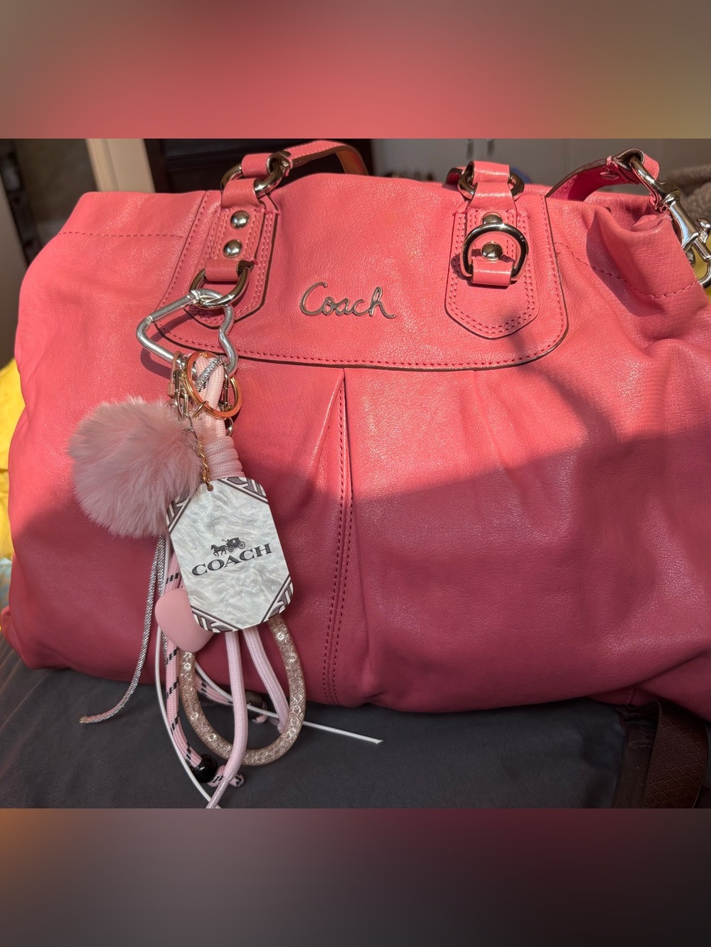 Vintage Coach Coral Pink Leather Shoulder Bag with D-ring Hardware